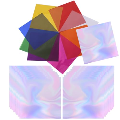 TuNan 220PCS Cellophane Sheets Iridescent Wrapping Paper for Gift Wrap Iridescent Film Crafts DIY Decoration Holographic Flower Wraps - Multicolor (9 x 9 8 x 8 inch)
