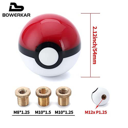 BOWERKAR Pokeball Gear Shift Knob for 4 5 6 Speed 2.15 Inches for Most Car Models with 3 Adapters - Image 3
