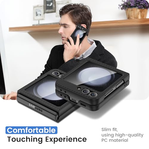 Image of Ruky for Z Flip 5 Case, Full Body Cover Anti-Scratches Shockproof Hard PC Ultra-Thin, Support Wireless Charging Protective Phone Cover for Samsung Galaxy Z Flip 5, Carbon Fiber