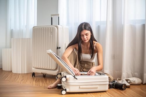 Image of Acer Barcelona Suitcase, 20 inch Cabin, with 360 Degree Spin 8 Wheels, TSA Lock, Top Opening, Expandable, Recycled Polyester Material, White