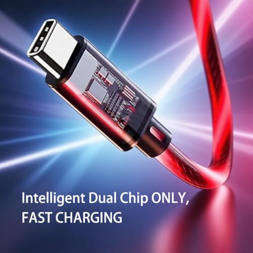 Image of USB Type C to Type C PD Fast Charging Cable Phone Charger High Data Speed Visible Light Up Purple Current Flowing for All USB C Device-39Inches Red