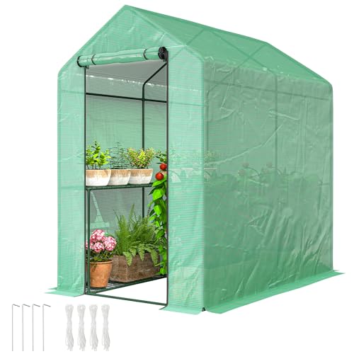 Outsunny Walk-in Greenhouse with 2 Tier 4 Shelves