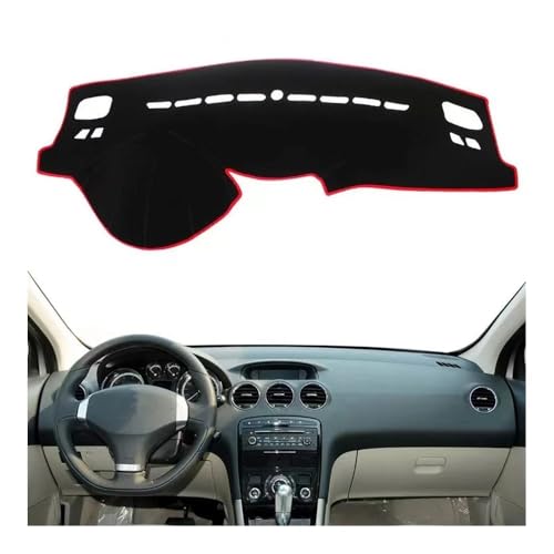Tapis de tableau de bord Peugeot 308 anti-fissure et anti-chaleur bord rouge