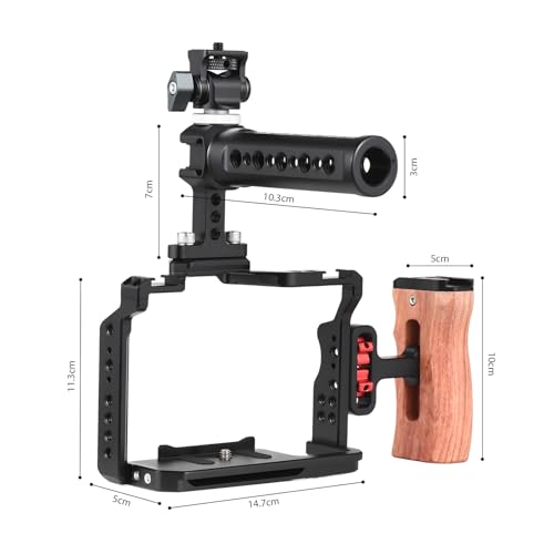 Image of Andoer Camera Rig Stabilizer Aluminum Alloy for Sony A7IV / A7III / A7II / A7R III / A7R II / A7S II -Includes Mini Monitor Mount, Camera Cage, Top Handle, and Wooden Grip