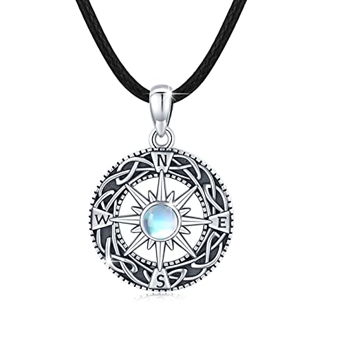 Collier boussole en argent 925 et pierre de lune véritable pour femme et fille