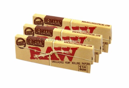 Raw Unrefined Organic 1.25 1 1/4 Size Cigarette Rolling Papers, 50 Count (Pack of 3)