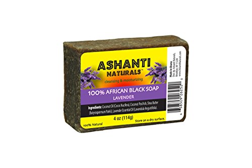 Ashanti Naturals Authentic African Black Soap Bar - African Black Soap Face Wash Acne Soap Bar, Natural African Black Soap Body Wash, Black Soap African Shea Butter for Smooth Skin (Lavender, 4 oz)