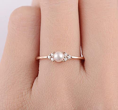 Elegant Pearl Ring 18k Rose Gold CZ Crystal Pearl Ring Fashion Engagement Wedding Jewelry2
