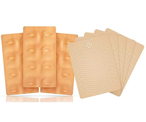 Bundle of Microblading Supplies 3 Piece Tattoo Practice Skin For Eyebrows and 6 Piece Inkless Double Sided Practice Skin For Eyebrow Tattoos, Permanent Makeup Silicone Skin To Practice