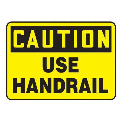 Panneau Caution Use Handrail pour sécuriser les escaliers et éviter les chutes