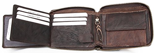 FLW Large Natural Strong Dark Brown Genuine Leather with Metal Zipper Around with Chain - Image 6