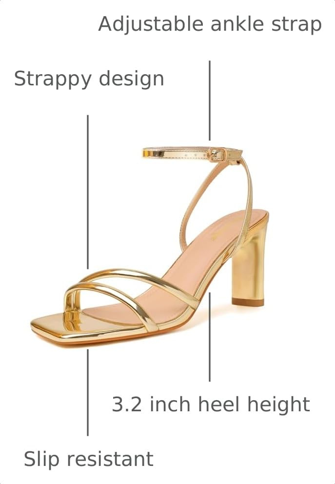 Image of RIBONGZ High Heels for Women Kitten Heeled Sandals with Ankle Strap Round Open Toe Strappy Stiletto Heels Comfort Summer Wedding Party Evening Prom Daily Dressy Shoes