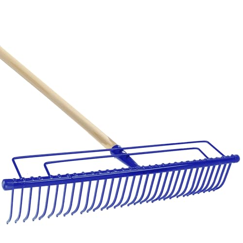 KADAX Rastrillo de metal, rastrillo ancho con cabeza reforzada, rastrillo de jardín con mango largo de madera, resistente...