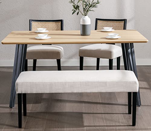 Vescasa Beige Linen Upholstered Dining Bench With Black Wood Legs, 44.5" W Entryway Farmhouse Padded Bench For Dining Room, End Of Bed, Kitchen, Living Room, 1 Pc #TOP3