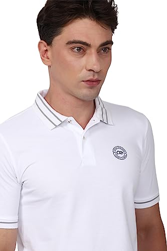 Image of Peter England Men's Regular Fit Insignia Half Sleeve Polo T-Shirt | Cotton Rich | Premium Pique Weave