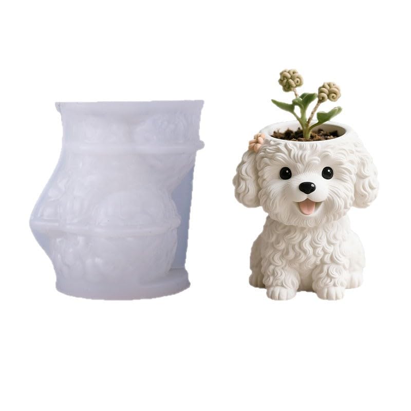Image of SNOOGG Curly Poodle Puppy Silicone Mold for Resin Casting | Fluffy Dog Planter & Key Holder 3D Mold for Eco Resin, Epoxy, Concrete Crafts | Heavy Duty Reusable Silicone Mould for Home Decor