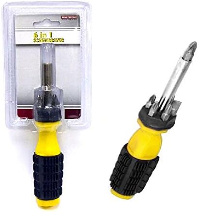 6-in-1 Interchangeable Screwdriver-6 Types of Head Tips, Flat and Phillips, (Pack of 2)