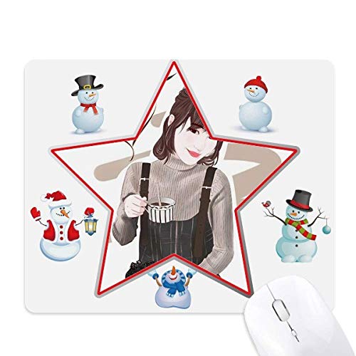 Tapis de souris la fille du café illustration art design haut de gamme bonhomme de neige