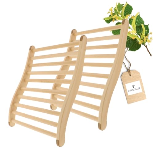 2X HOFMEISTER® Dossier Sauna 51 cm, Bois de Tilleul pour Hautes Températures, Ergonomique, Bouchons Liège Antidérapants, Fabrication Manuelle UE, Appui-Dos & Tête Relaxation