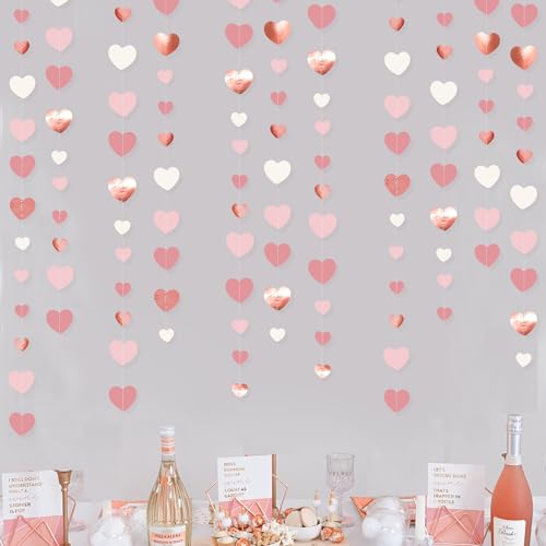 Image of Rose Gold Party Decorations Dusty Pink Heart Garland Blush Pink Hanging Paper Streamer for Valentines Day Bridal Shower Birthday Anniversary Baby Shower Engagement Bachelorette Wedding Party Supplies