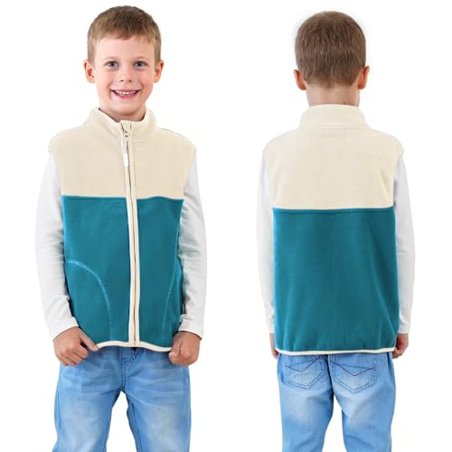 Image of Boys Full Zip Polar Fleece Vest Sleeveless Outwear Warm Jacket with Pockets