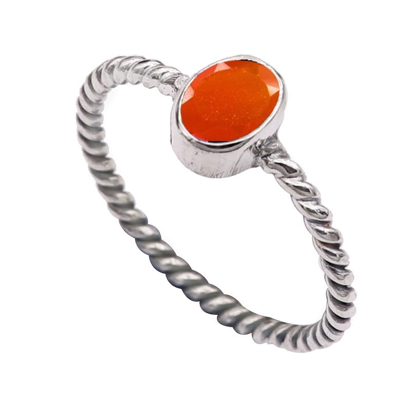 JEWELSTREZORO TSR332AA - Anillo de plata de ley 925 maciza para hombre y mujer, joyería hecha a mano en todos los tamaños, V 1/2, Metal Piedra preciosa., Cornalina