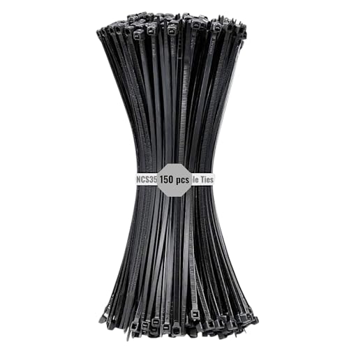 Black Nylon Cable Ties 150 (150 mm × 2.5 mm) 6 Inch NCS35 Heavy Duty Self-Locking UV Resistant Multi-Purpose Plastic Cable Managment Tie Wraps 8 kg Tensile Strength for Electrical Nylon Zip Ties