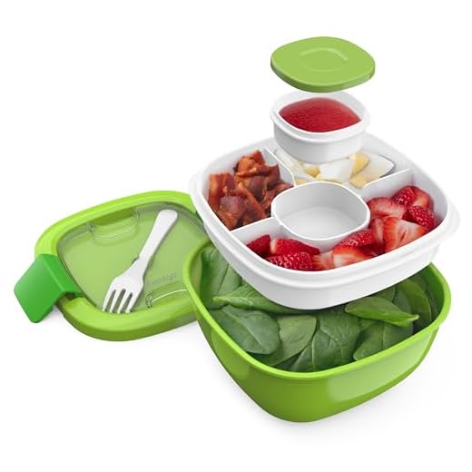 Bentgo Salad BPA-Free Lunch Container with Large 54-oz Salad Bowl, 3-Compartment Bento-Style Tray for Salad Toppings and Snacks, 3-oz Sauce Container for Dressings, and Built-In Reusable Fork (Green)
