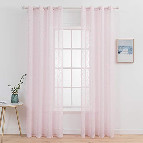 MIULEE 2 Panels Embroidered Sheer Window Design Grommet Curtains Window Moroccan Style Voile Panels Drape Treatment for Bedroom Living Room 55" Wx85 L Morocco Pink - Image 2