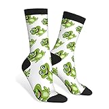 AOYEGO Frog Funny Socks Cartoon Green Jump Frogs Smiling Funny Toad Novelty Casual Crew Socks Contrast Color Design for Women Men Gift