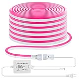 BRILLIHOOD LED Pink Neon Strip Lights, 50ft Flexible Rope Light, 120V, IP67 Waterproof, Connectable Neon Lighting with Dimmer for Indoor Outdoor Commercial Building Decoration