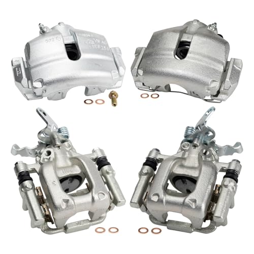Image of TRQ Front and Rear Brake Caliper Set Zinc Coated Brackets Hardware Compatible with 2012-2013 Volkswagen Beetle 2010-2014 Volkswagen Golf GTI Jetta