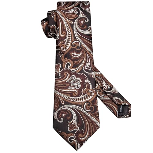 Image of Hi-Tie Men Ties Sets Silk Stripe Paisley Necktie Pocket Square Cufflinks for Business Wedding