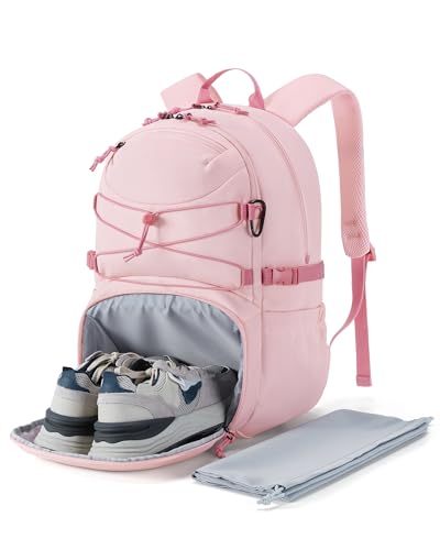 Image of BAGSMART Gym Backpack with Shoes Compartment, Travel Backpack for Men Women, Stylish Workout Sport Bag for Yoga, Casual Weekender Carry On for Flight, College, Outdoor, Pink