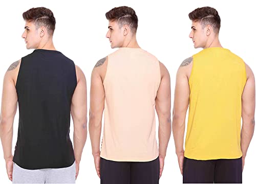 Image of Sleeveless Vest for Men || Tank Top Sando || Workout Tshirts || Sports Vest || Goa Beach Wear Swimming T-Shirt || Running Tops || Gym Vest for Men || Pack of 3 ||