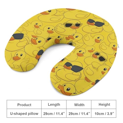 Image of Fashion Travel Pillow Memory Foam Chin Head Support Cute Rubber Yellow Ducky with Sunglasses, Breathable Washable Cover for Women Men Airplane Car Decor