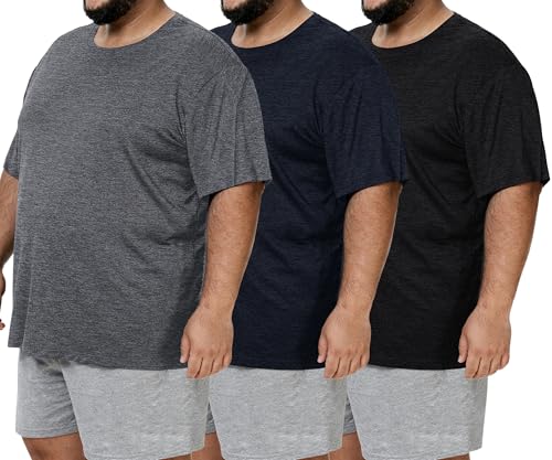 BOOJO 3 Pack Mens Big and Tall Shirts - Short Sleeve Workout Quick Dry T-Shirts Crew Neck Moisture Wicking Tshirts (3XL-5XL)