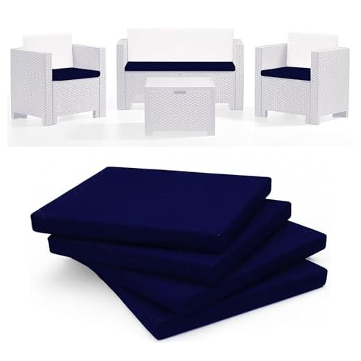 HAND 4 Cuscini da Esterno 53x50 cm, Alto 5 cm - per Sedie da Giardino - Seduta Imbottita, Morbida e Resistente - Cuscini per Arredo Esterni, Salottini Rattan, 100% Cotone, Made in Italy (Blu Notte)