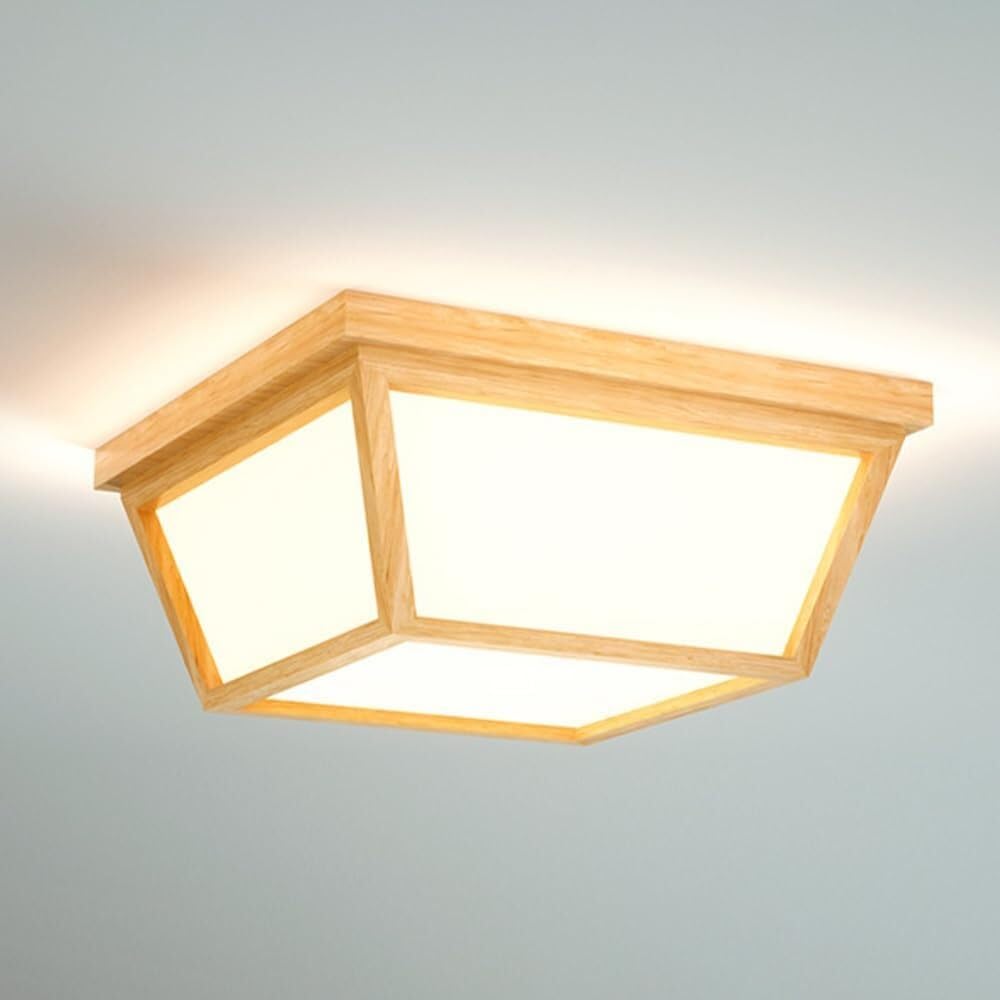 Japanese-Style Wood Ceiling Light, Acrylic Ceiling Lamp E27 Lighting Fixtures Close to Ceiling Light Square Design for Bedroom, Kitchen, Laundry Room, Entryway, Hallway
