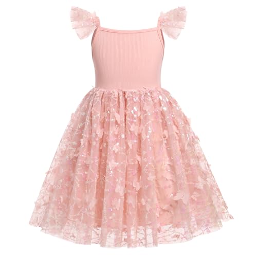 IBTOM CASTLE Toddler Girls Butterfly Dress Flutter Sleeve Princess Tulle Tutu Dress Fairy Birthday Party Summer Sundress
