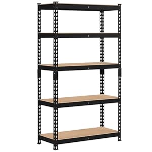 Topeakmart 5-Tier Utility Shelves, Metal Storage Shelves, Adjustable Shelving Units, Boltless Assembly, Garage Shelves Shed Shelving for Warehouse Garage Shed Basement- Black, 27.5 x 12x 60 Inch