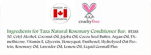 Premium Taza Natural Rosemary Lavender Conditioner Bar (90 G), Contains Jojoba, Argan, Coconut Oils, Cocoa Butter, Hydrolyzed Oat Protein, Panthenol #TOP3
