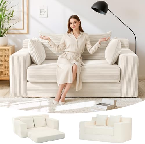 Boneless Loveseat Sleeper Sofa Bed, 3-in-1 Convertible Sofa Bed a...