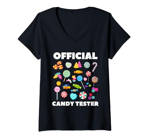 Mujer Golosinas oficial de Candy Tester Lollipop Sweets Lover Party Kids Camiseta Cuello V