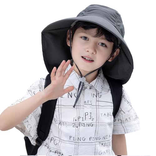 Image of Rosoz Kids Sun Hat with Neck Flap UV Protection Summer Toddler Beach Hat Unisex Ponytail Hat Wide Brim Fishing Hat