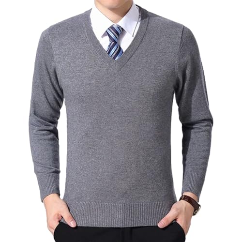 V Neck Solid Cotton Knitted Pullover Sweater Mens Autumn Casual Slim Fit Fashion Comfortable