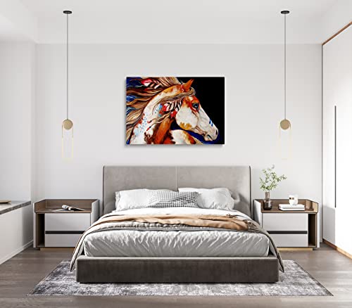 Pavaieics Horse Native American Decor Colorful Southwestern Indian Horse Canvas Wall Art Framed Poster Prints Native Indian Horse Picture Artwork Home Bedroom Living Room Decoration - 24X36 Inch #TOP4