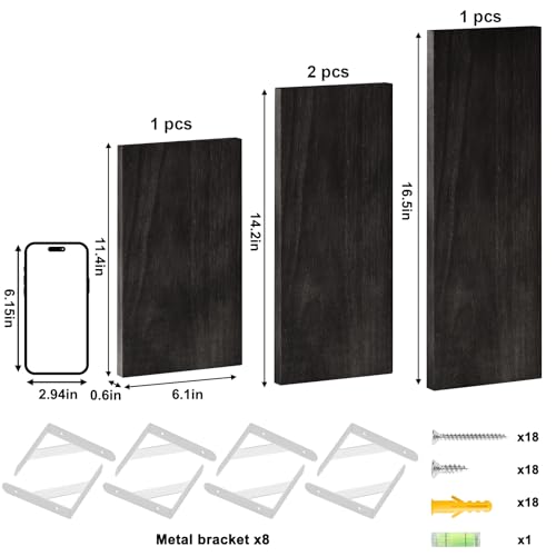 Image of YGEOMER Floating Shelves for Wall, Different Sizes Black Wall Shelves for Living Room, Bathroom, Bedroom, Kitchen, Home Decor (Set of 4)