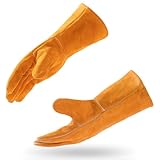 TECWELD 14IN Welding Gloves 932℉ Fire & Heat Resistant - Premium Leather Forge Gloves for Welder, Blacksmith, Fireplace, Wood Stove, Fire Pit, Grilling, Furnace