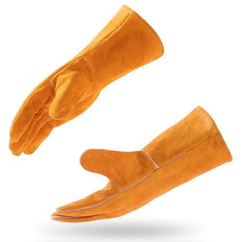 TECWELD 14IN Welding Gloves 932℉ Fire & Heat Resistant - Premium Leather Forge Gloves for Welder, Blacksmith, Fireplace, Wood Stove, Fire Pit, Grilling, Furnace